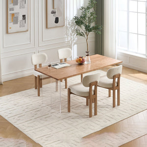 English Elm Wooden Wingback Dining Chairs Chenille Upholstered Farmhouse Set for Kitchen Comfort Beige W3244P316072