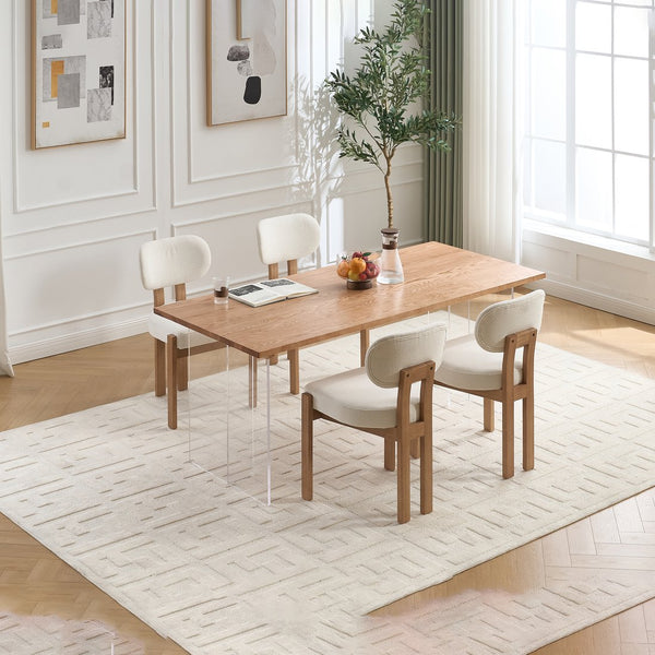 English Elm Wooden Wingback Dining Chairs Chenille Upholstered Farmhouse Set for Kitchen Comfort Beige W3244P316072