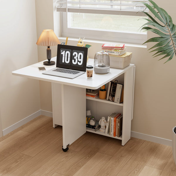 English Elm Fully 51.18" White Foldable Table – Lightweight MDF Portable Long Table, 500lb Capacity, Easy Assembly W1658P263948