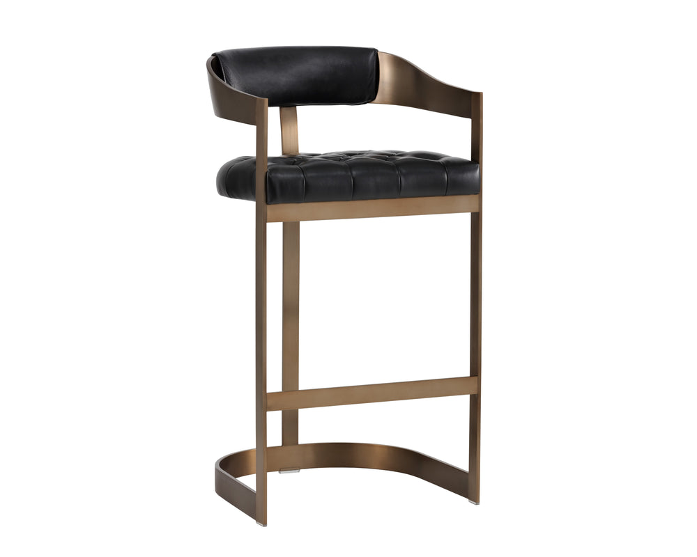 Sunpan Beaumont Ultra Contemporary Bar Stool with T-Shaped Back and Durable Design for Any Space Antique Brass / Cantina Black