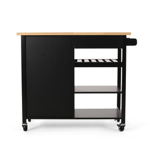 English Elm Christopher Knight Home® - Kitchen Island Cart with Solid Rubberwood Top, 41.75" Mobile Island with Drawer, Cabinet, Shelves & Wheels Black 67756.00NATBLK
