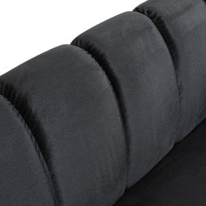 English Elm Miranda Channel Stitch Velvet Sofa Glam Living Room Seating with Tapered Birch Legs Black 68604.00ABLK_68604.00BBLK
