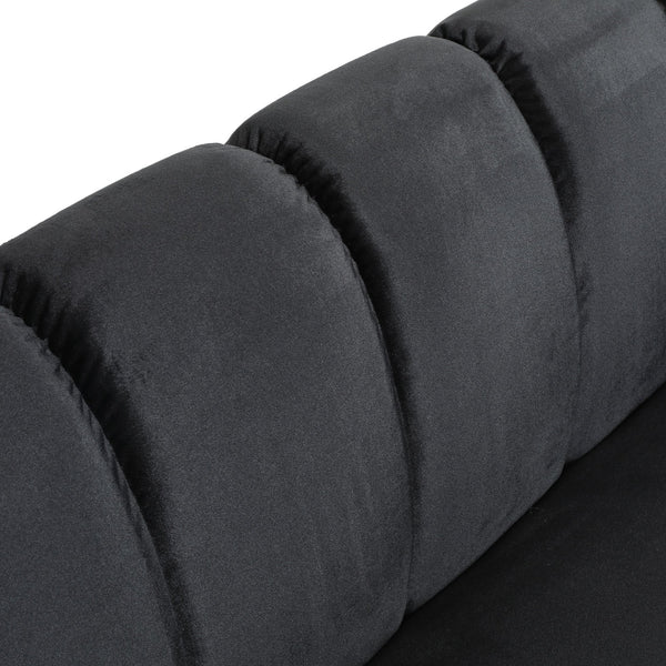 English Elm Miranda Channel Stitch Velvet Sofa Glam Living Room Seating with Tapered Birch Legs Black 68604.00ABLK_68604.00BBLK
