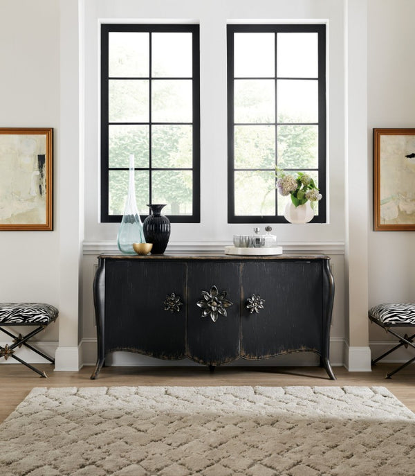 Hooker Furniture Sanctuary Porte Noir Three-Door Buffet With Cabriole Legs, Soft-Close Doors & Ventilated Back Panel 5845-75900-99