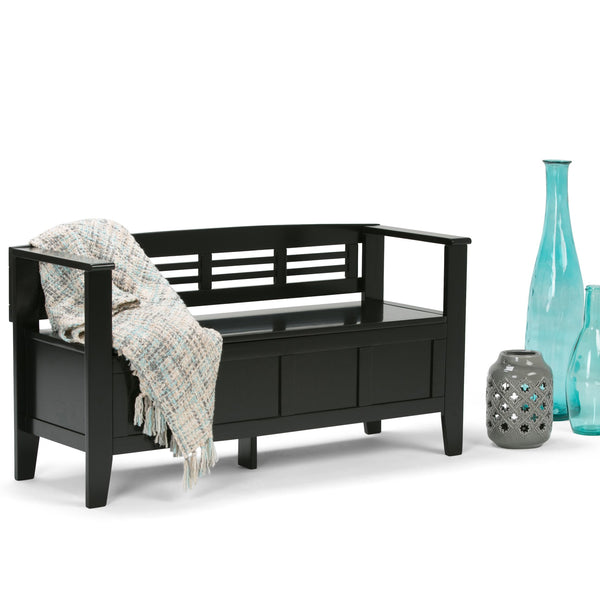 English Elm Adams Entryway Storage Bench In Black - Stylish Solid Wood Seating With Hidden Storage & Safety Hinges B136P158099