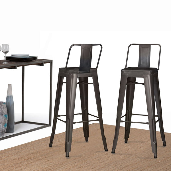 English Elm Rayne 30" Metal Bar Stool Set Of 2 - Modern Industrial Gun Metal Grey With Ergonomic Support B136P159497-GIGA
