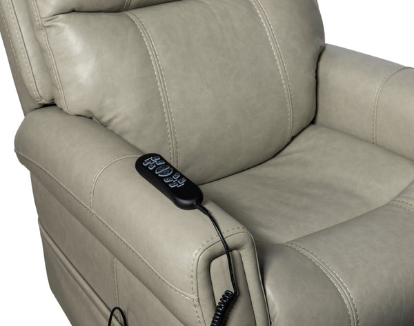 Hooker Furniture Carroll Milton Fog Semi-Aniline Leather Power Recliner With Adjustable Lumbar, Headrest & Lift Light Gray RC603-PHLL4-091