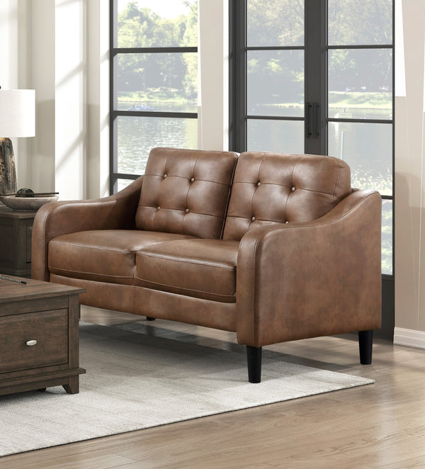 English Elm Brown Mallory 2pc Sofa Loveseat Set - Button Tufted Microfiber, Contoured Arms, Solid Wood Frame B011S01073