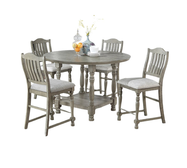English Elm Dining Solid Wood 6-Piece Set with V-Back Chairs and Bench, Dark Finish, Contemporary Dining Appeal LIGHT GREY 59 L x 59 W x 9 H B011S00974