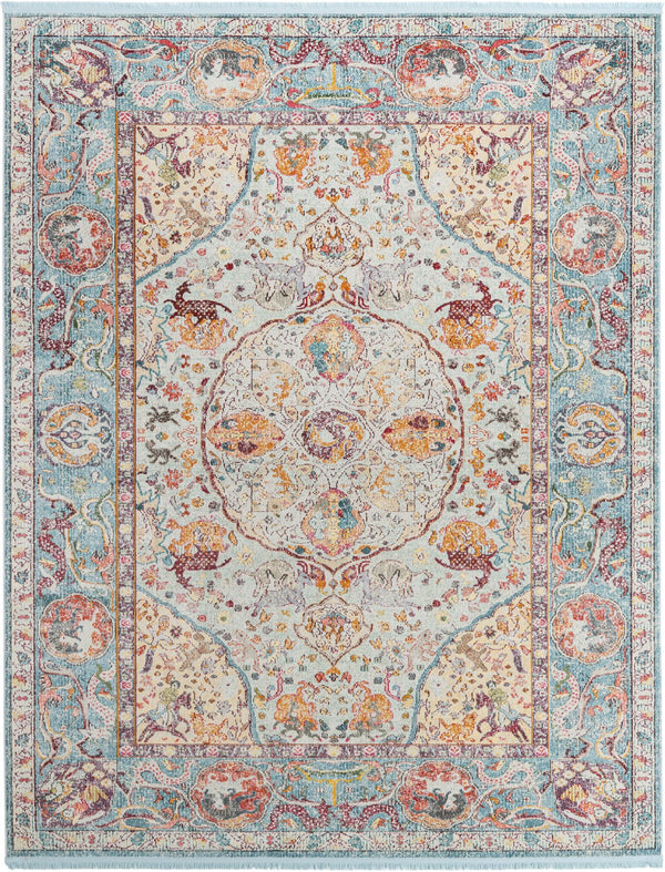 Unique Loom Baracoa Rumba Machine Made Border Rug Light Blue, Cream/Gold/Orange/Purple/Red 8' 4" x 10' 0"