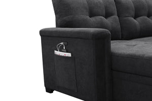 English Elm Aurora Woven Fabric Sleeper Sectional with Usb Charging Storage Chaise Living Room Dark Gray B2749S00179