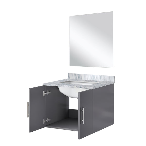 English Elm Dark Grey Single Bath Vanity With Carrara Marble Top & Frameless Mirror - Modern Storage Solution B2731S00740