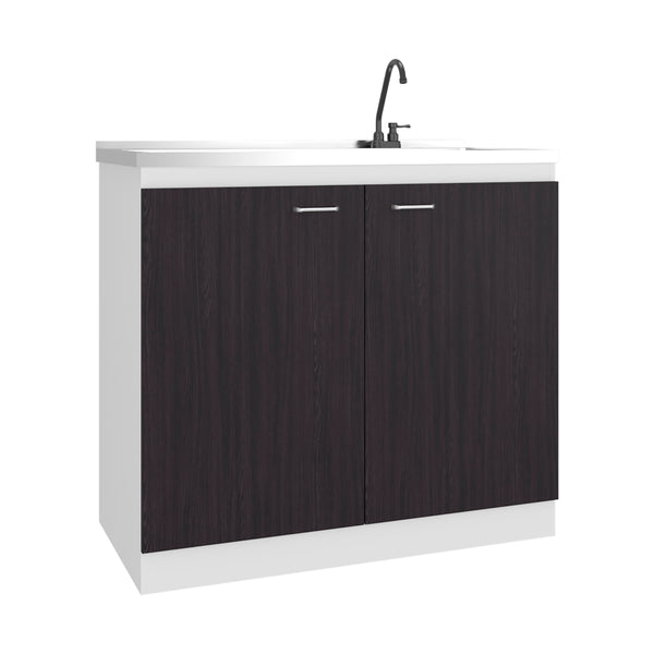 English Elm Utility Sink Base Cabinet with Two Doors Shelved Storage White Oak Laundry Room B097S00262