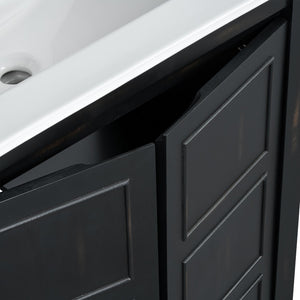 English Elm 30" Rustic Bathroom Vanity Espresso with Ceramic Sink, Soft-Close Doors, Adjustable Shelves, Open-Back Plumbing-Friendly Storage N729P290712P