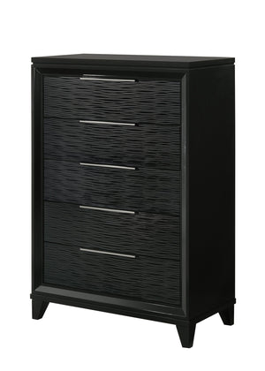 English Elm 1pc Solid Wood Five Drawer Tall Chest Black Textured Finish Bedroom Storage Column B2741P486339