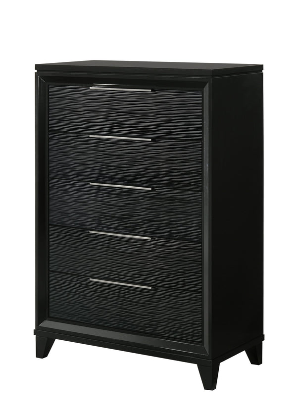 English Elm 1pc Solid Wood Five Drawer Tall Chest Black Textured Finish Bedroom Storage Column B2741P486339