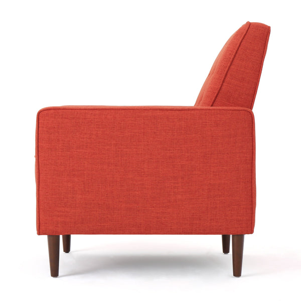 English Elm Christopher Knight Home® - Fabric Recliner Chair Mid-Century Modern Pushback Single Sofa with Tufted Cushion, Birch Legs, Cozy Comfort Orange 60741.00MORG