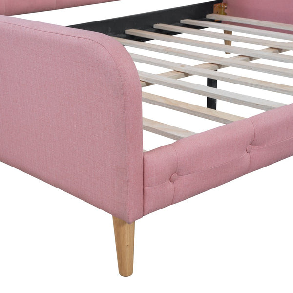 English Elm Full Size Linen Tufted Daybed with Pine Frame for Living or Guest Room Pink DL001825AAH-1