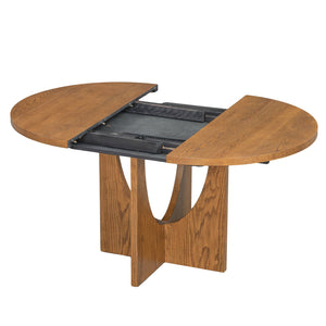 English Elm Topmax Extendable Round Dining Set with Linen Chairs and Pedestal Base Seats Five Walnut N717S000062D