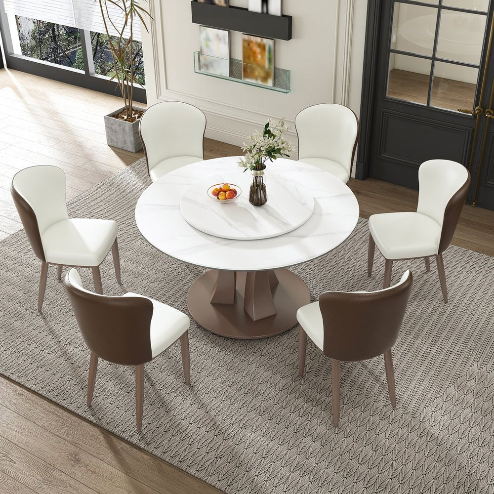 English Elm 53" Round Dining Table With Lazy Susan - Durable Sintered Stone Top For Stylish Kitchens & Restaurants W2699S00051