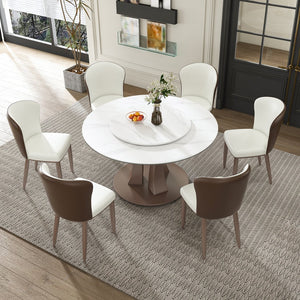 English Elm 59" Round Dining Table With Lazy Susan & Heat-Resistant Stone Top - Perfect For Home & Events! W2699S00077