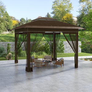 English Elm Outsunny Steel Patio Gazebo with Vented Canopy Mesh Netting and Ornate Corner Frame W2225P174278