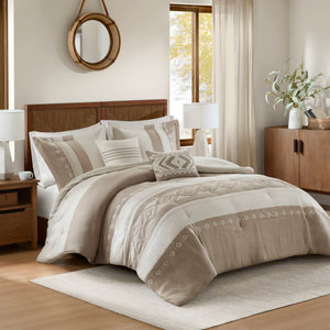 English Elm 5-piece Micro Suede Comforter Set with Geometric Embroidery for Full Queen Beds B035P408734