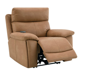 English Elm Chavis Brown Leather Aire Power Recliner with USB, Dual Motors, Power Lumbar & Headrest Remote B2726P406280