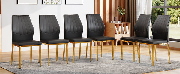 English Elm Set of 6 Pu Leather Dining Chairs with Gold Metal Legs for Glam Modern Rooms W1151P359615