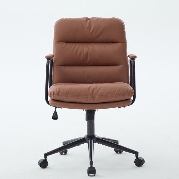 English Elm Office Mid Back Desk Chair with Double Sponge Cushion, Ergonomic Recline 40° and Wide Stable Base Brown W1143P373975