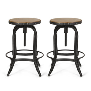 English Elm Christopher Knight Home® - Industrial Firwood Adjustable Swivel Barstools Set of 2 — Rustic Pewter Iron Frame, Height-Adjustable Comfort 67373.00