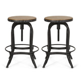 Christopher Knight Home® - Noble House - Farmdale Industrial Firwood Adjustable Height Swivel Barstools, Antique Natural and Pewter - Set of 2