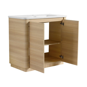 English Elm 36'' Freestanding Bathroom Vanity Plywood Cabinet Ceramic Sink Soft Close Doors W999P351893