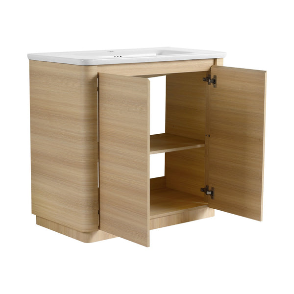 English Elm 36'' Freestanding Bathroom Vanity Plywood Cabinet Ceramic Sink Soft Close Doors W999P351893