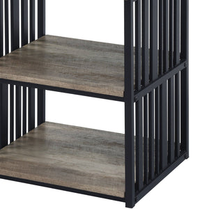 English Elm Antique Rustic Oak Nightstand with Black Slatted Metal Frame, 3-Shelf Industrial Charm for Bedroom Storage B062P209017