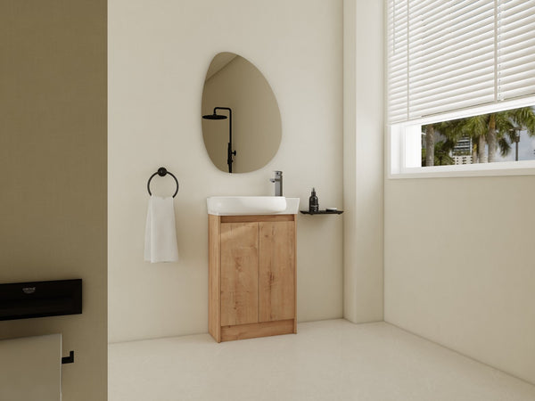 English Elm 23" Freestanding Bathroom Vanity with Ceramic Vessel Sink, Soft-Close Doors, Adjustable Shelf Storage Imitative Oak W999P206106