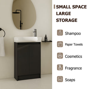 English Elm 23" Freestanding Bathroom Vanity with Ceramic Vessel Sink, Soft-Close Doors, Adjustable Shelf Storage Black Chestnut W999P206107