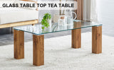 English Elm Glass-Top Coffee Table,Tea Table, With Mdf Legs - Stylish Blend Of Elegance and Durability 44.9"*21.7"*16.9"