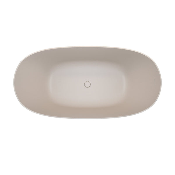 English Elm 65'' Resin Stone Freestanding Soaking Tub Ergonomic Matte White Spa Bath Beige W2753P340402