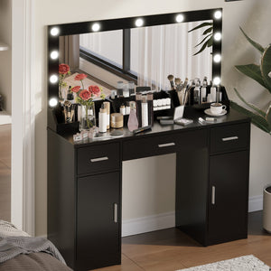 English Elm 47.2"vanity Desk with Lighted Mirror Three Drawers Mdf Makeup Table for Bedroom W2386P415281