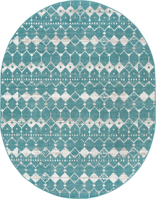 Unique Loom Outdoor Trellis Cardak Machine Made Geometric Rug Teal, Ivory/Gray 7' 10" x 10' 0"