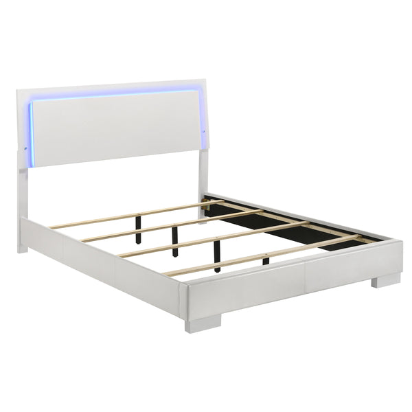 English Elm Dulcey White High Gloss 5-Piece Queen Bedroom Set With Led Headboard & Ample Storage Solutions B062S01335