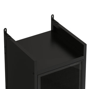 English Elm Modern Four-tier Glass Door Cabinet with Slim Iron Frame, Five Shelves, Heavy-Duty 33lb Capacity Black W757P241562