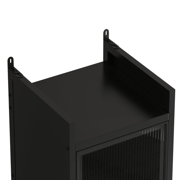 English Elm Modern Four-tier Glass Door Cabinet with Slim Iron Frame, Five Shelves, Heavy-Duty 33lb Capacity Black W757P241562