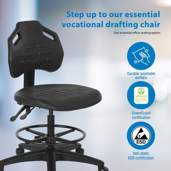 OSP Home Furnishings Vocation Ergonomic Drafting Chair with Lumbar Support and Adjustable Footrest for Lab Use KH81303MX