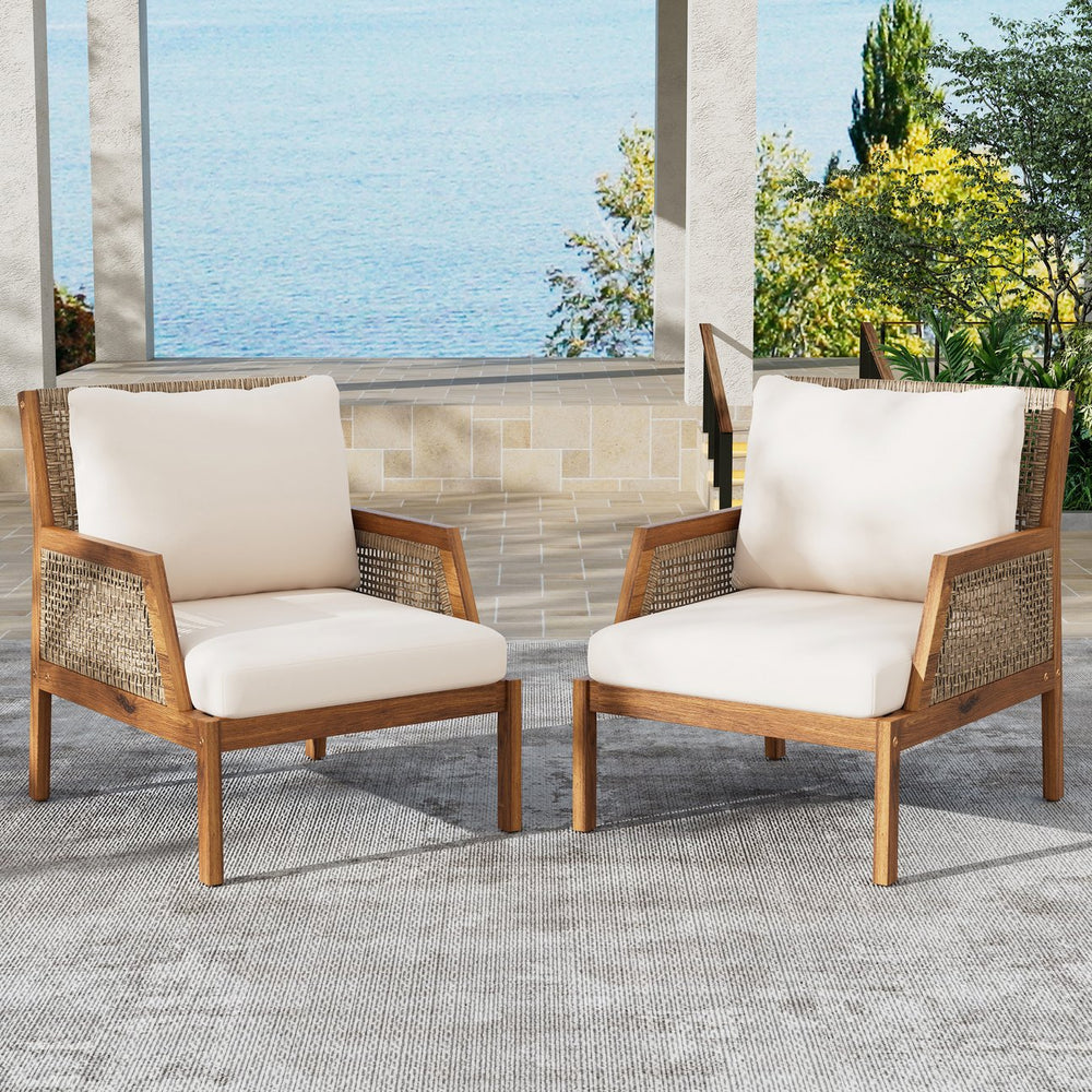 English Elm Acacia Hardwood Wicker Club Chair Deep Seating Outdoor Patio with Cushioned Comfort N780P248457T-2