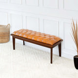 English Elm Ashcroft Furniture - Arden Tan Leather Bench With Buttons