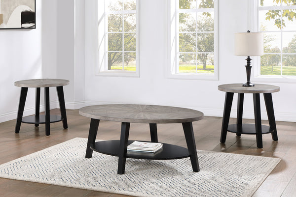 English Elm Contemporary Gray 3-Piece Cocktail Table Set - Sleek Oval Coffee & 2 Round End Tables, Modern Hardwood Finish B011P244333