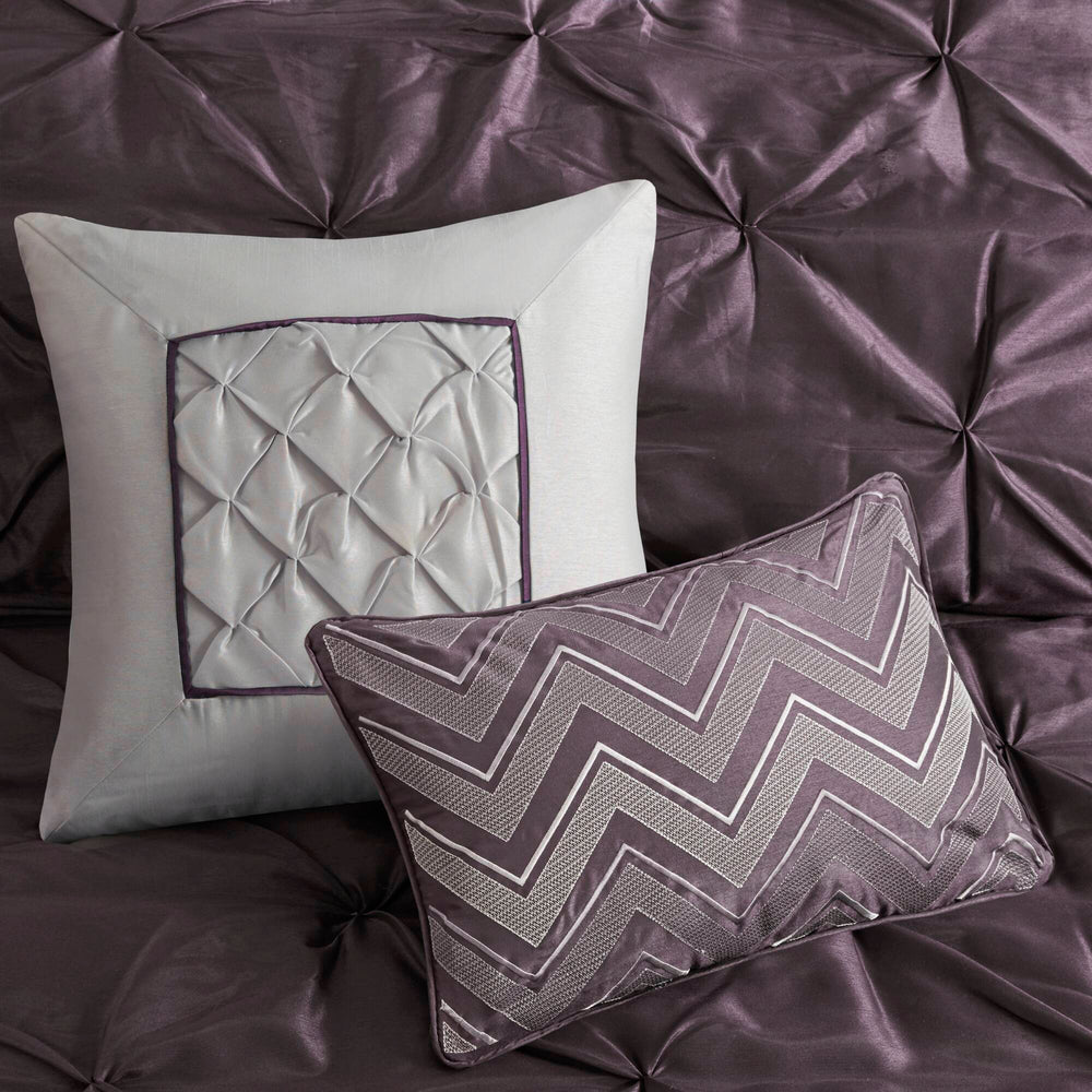 JLA Home Madison Park - 7 Piece Tufted Comforter Set Laurel Deep Plum — Luxurious 7-Pc Polyester Quilt Set with Textured Panels and Easy Care MP10-255