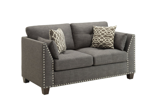 English Elm Laurissa Light Charcoal Linen Loveseat with 4 Decorative Pillows, Nailhead Trim, Pocket Coil Comfort B2726P317194
